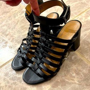 VIONIC Like New EUC Sami Black Leather Orthotic Gladiator Heels 8 Women’s